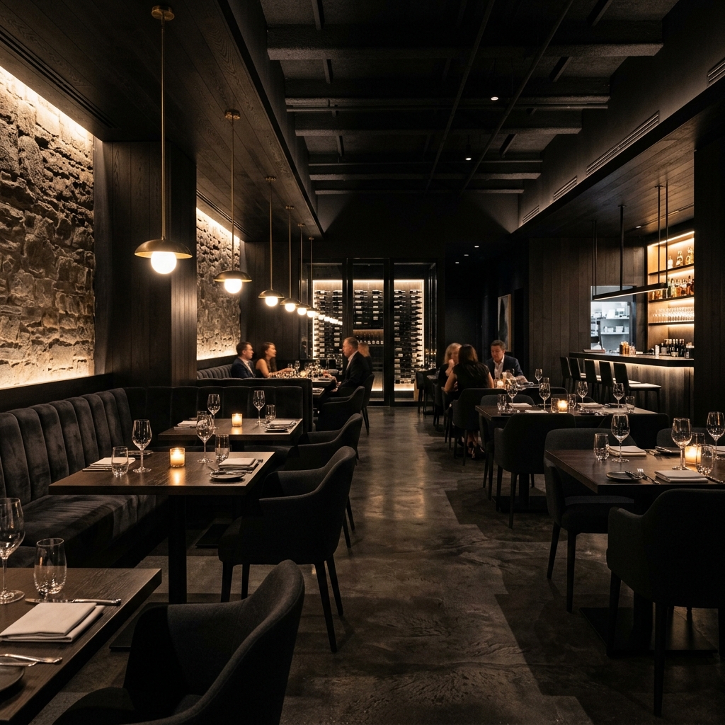Upscale dark interior of the restaurant